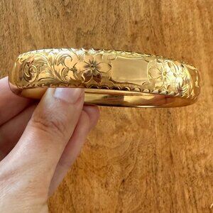 Floral Gold-Tone Hinged Cuff Bracelet